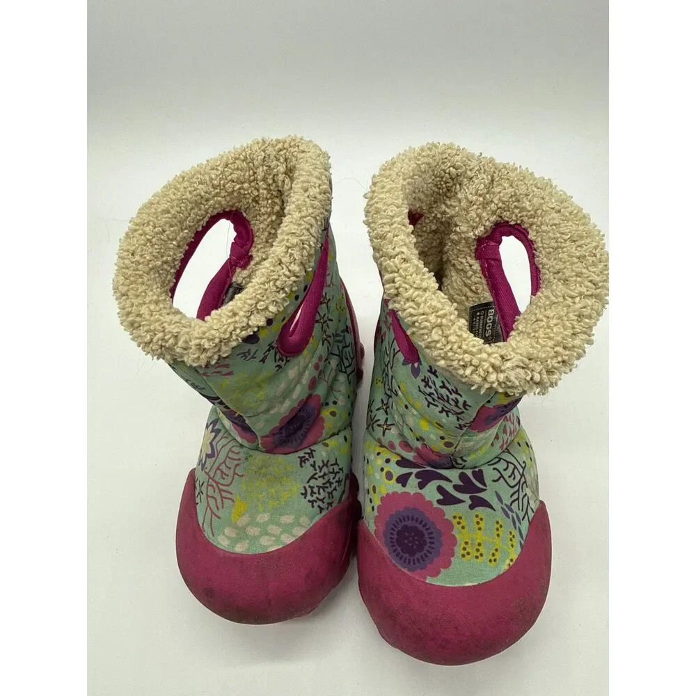 Bogs BMOC Waterproof Winter Snow Boots Fleece Floral Pink Green Toddler 7